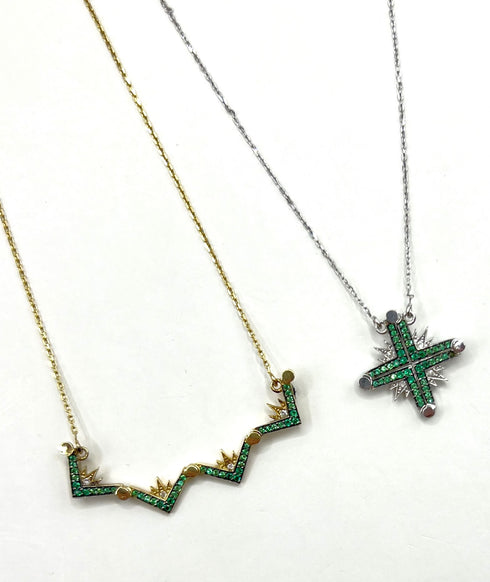14K Gold Diamond & Emerald Star Of Bethlehem Opening Magnetic Necklace